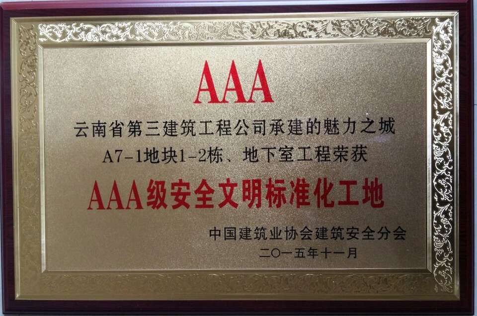 公司萬科魅力之城項目獲評全國AAA級安全文明標準化工地
